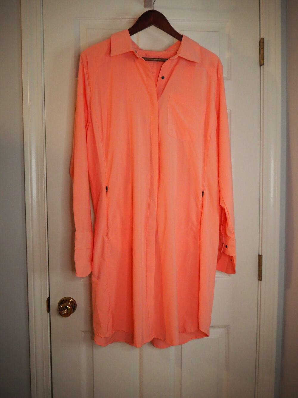 Coolibar Malta Travel Dress XL Coral UPF 50+ Sun Protection Long Sleeve Pockets